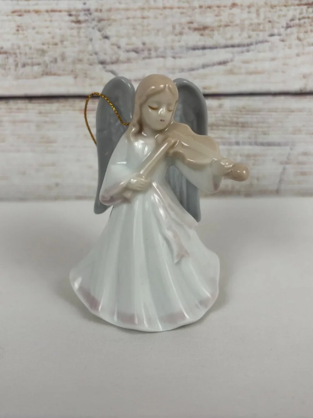 Roman Porcelain Violin Playing Angel Bell Ornament Japan Vintage